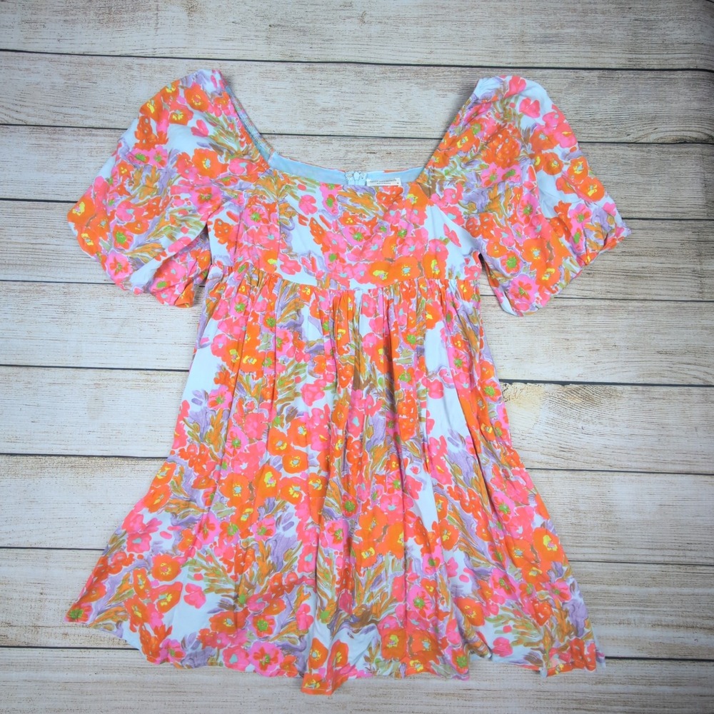 Shop Neighbor By In The Beginning Floral Square‎ Neck Puff Sleeve Mini Dress M